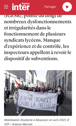  https://www.franceinter.fr/economie/inexperience-et-utilisation-injustifiee-de-fonds-l-inspection-generale-epingle-des-syndicats-lyceens